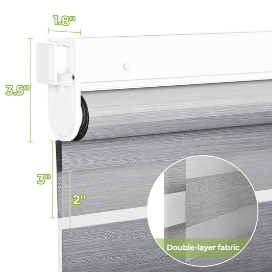 HDJDRAPI No-Drill Custom Zebra Blinds – Cordless, Dual-Layer, 80% Blackout Roller Shades