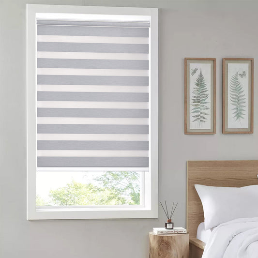 HDJDRAPI No-Drill Custom Zebra Blinds – Cordless, Dual-Layer, 80% Blackout Roller Shades