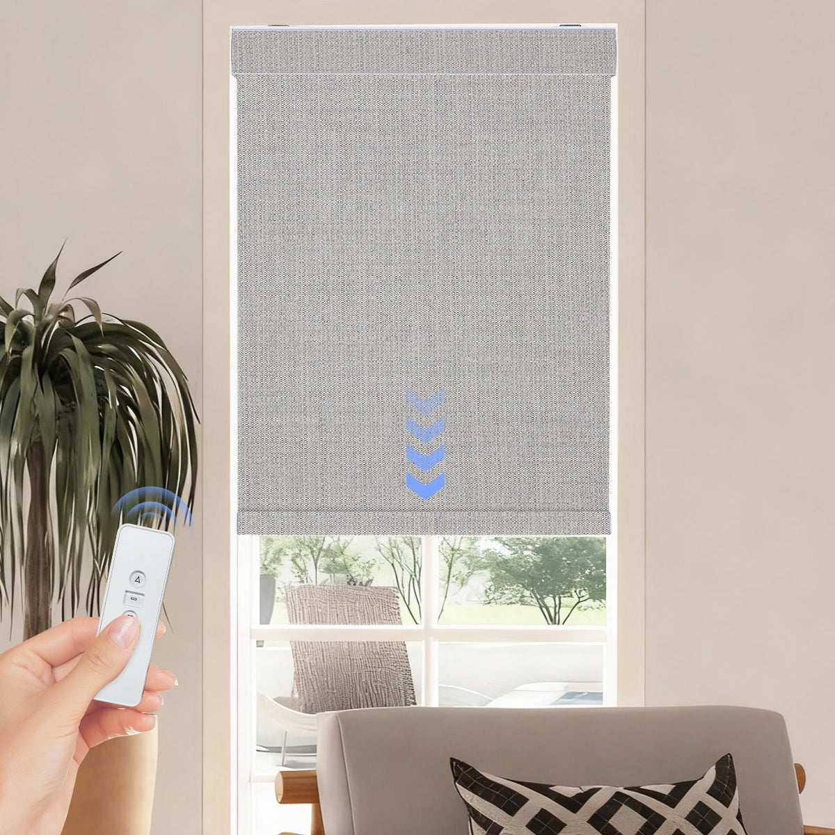 HDJDRAPI Cordless Smart Electric Roller Blinds with Remote, Blackout Window Shades