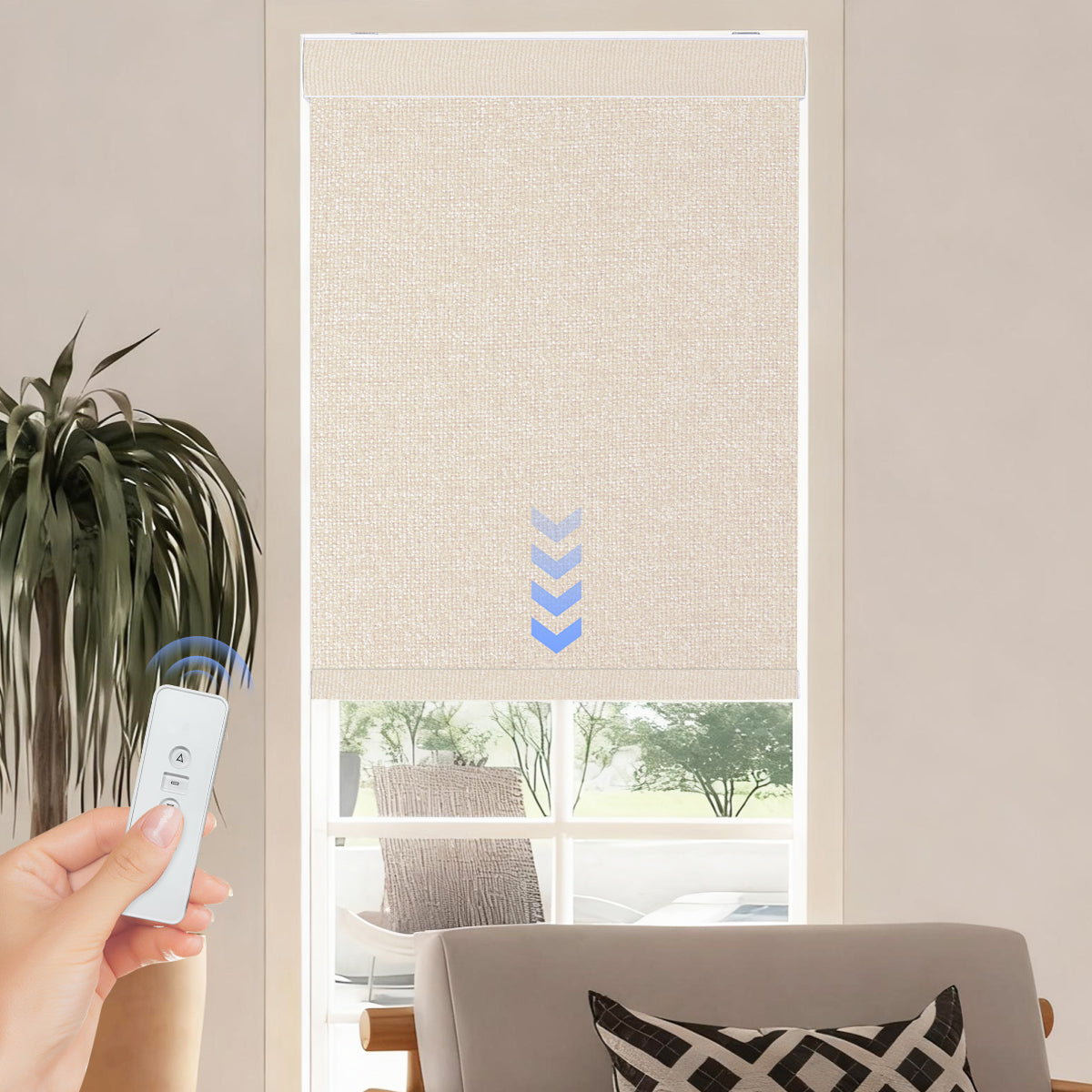 HDJDRAPI Cordless Smart Electric Roller Blinds with Remote, Blackout Window Shades
