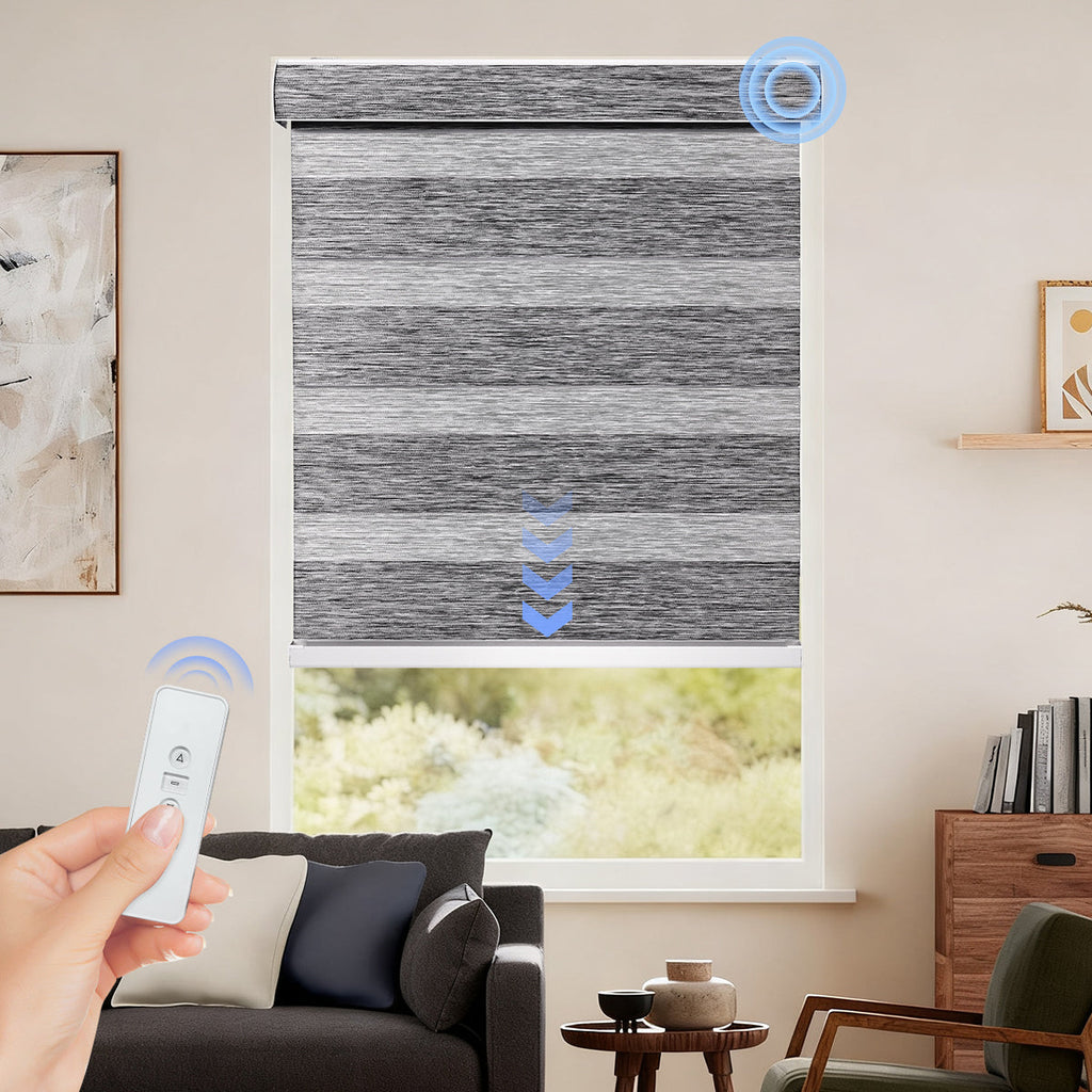 HDJDrapi - Electric Motorized Zebra Blinds, Smart Room-Darkening Shades with Remote