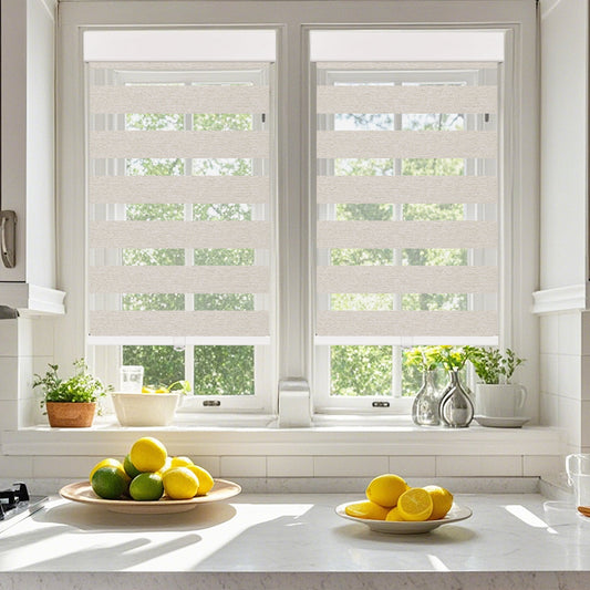 HDJDRAPI Cordless Zebra Shades, Dual Layer Roller Blinds for Privacy & Light Control