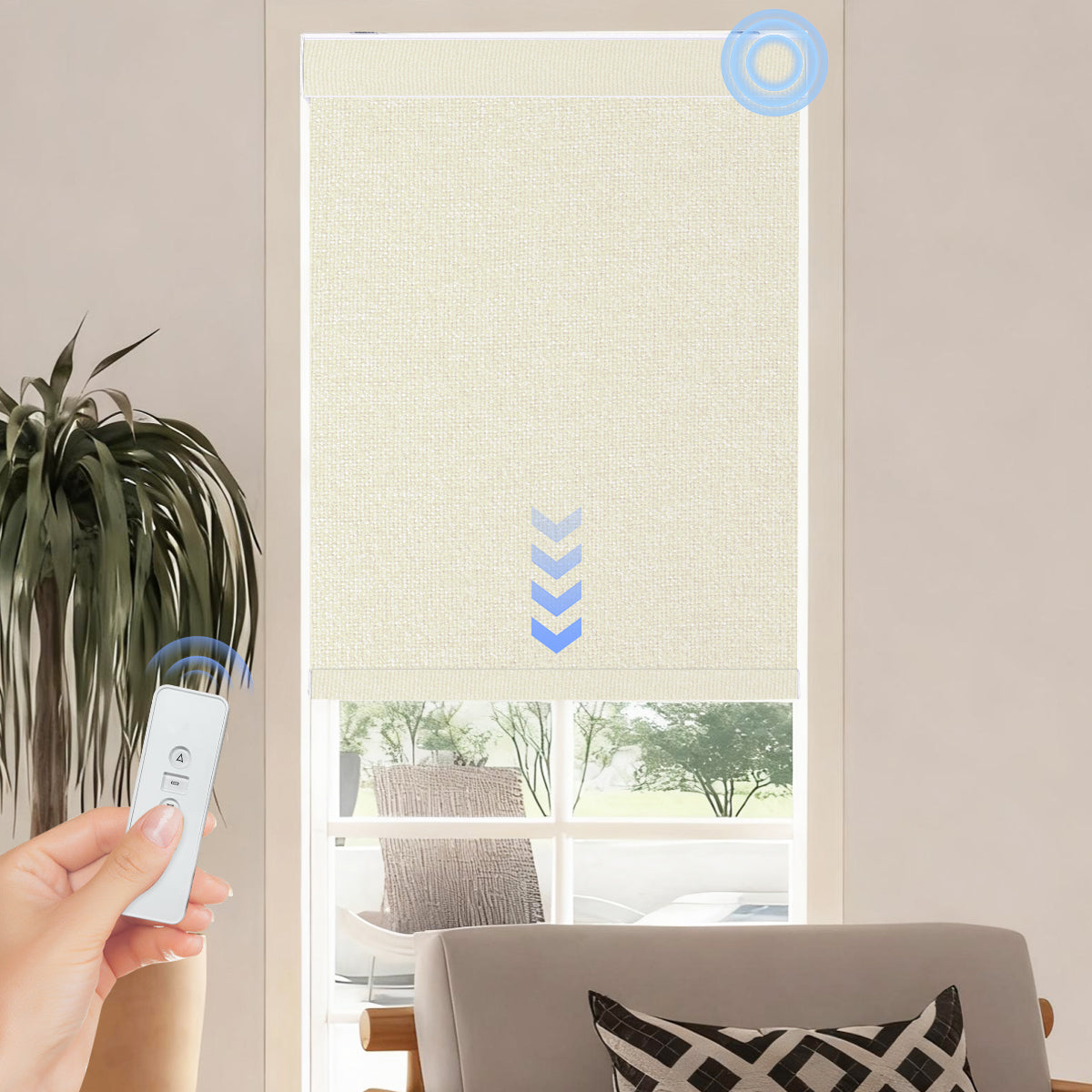 HDJDRAPI Cordless Smart Electric Roller Blinds with Remote, Blackout Window Shades