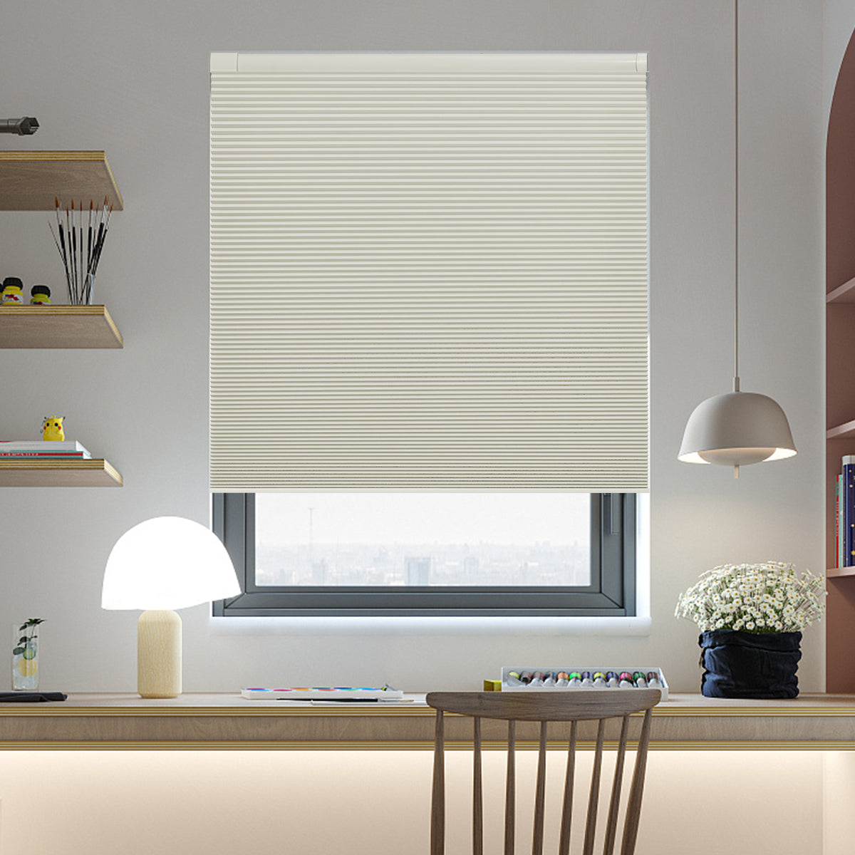 HDJDRAPI Customizable size No Drill No Tools Blackout Window Cover,Cordless Honeycomb Blinds