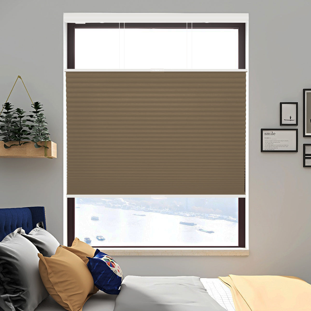 HDJDRAPI No-Drill Cordless Cellular Shades, Top Down Bottom Up, Blackout & Thermal, Custom Size
