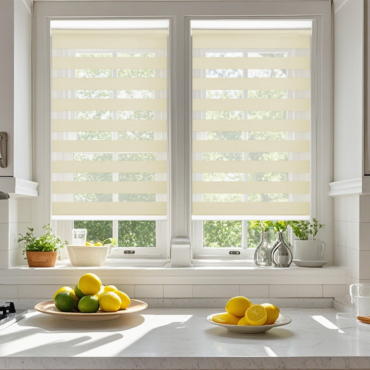 HDJDRAPI No-Drill Custom Zebra Blinds – Cordless, Dual-Layer, 80% Blackout Roller Shades