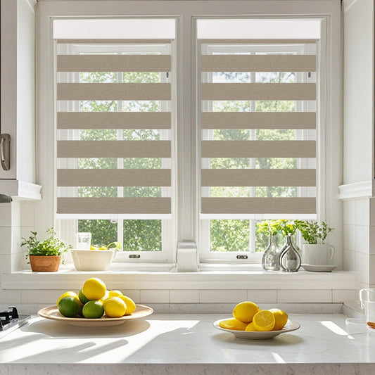 HDJDRAPI Cordless Zebra Shades, Dual Layer Roller Blinds for Privacy & Light Control