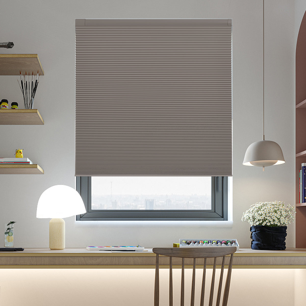 HDJDRAPI Customizable size No Drill No Tools Blackout Window Cover,Cordless Honeycomb Blinds