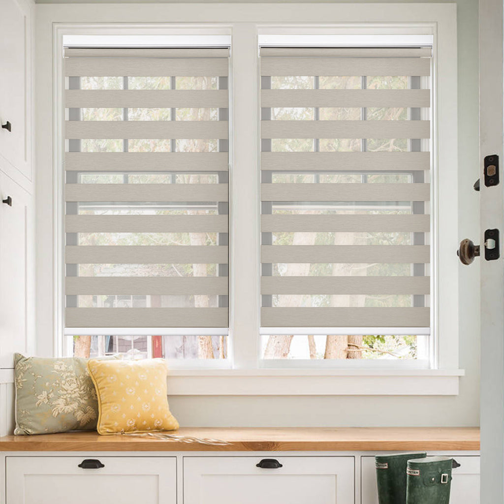 HDJDRAPI No-Drill Custom Zebra Blinds – Cordless, Dual-Layer, 80% Blackout Roller Shades