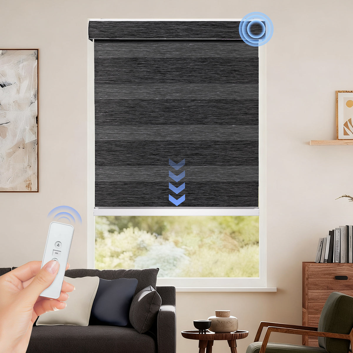 HDJDRAPI Electric Motorized Zebra Blinds, Smart Room-Darkening Shades with Remote