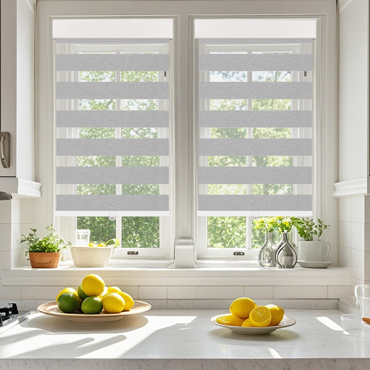 HDJDRAPI Cordless Zebra Shades, Dual Layer Roller Blinds for Privacy & Light Control