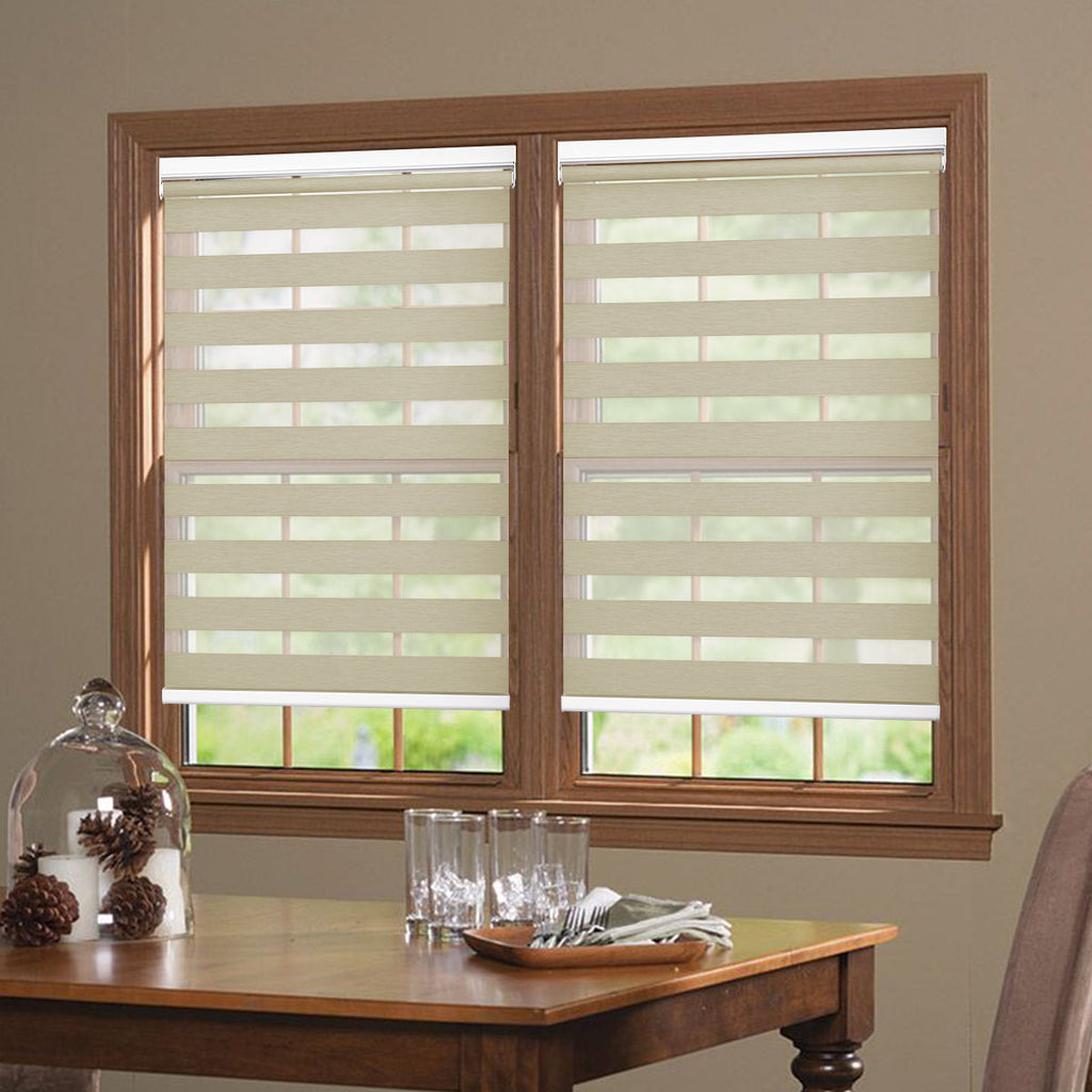 HDJDRAPI No-Drill Custom Zebra Blinds – Cordless, Dual-Layer, 80% Blackout Roller Shades