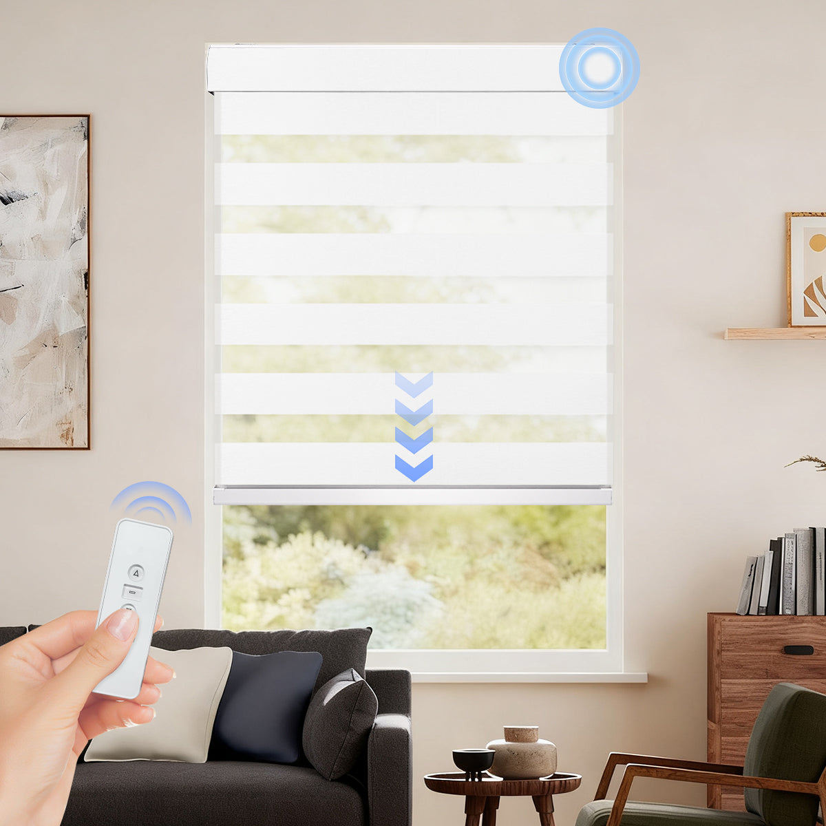 HDJDrapi - Electric Motorized Zebra Blinds, Smart Room-Darkening Shades with Remote