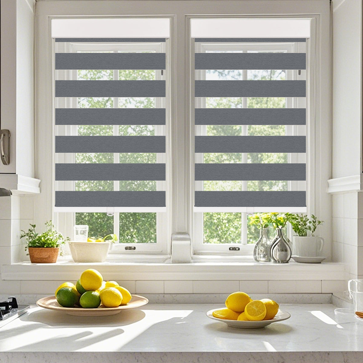 HDJDRAPI Cordless Zebra Shades, Dual Layer Roller Blinds for Privacy & Light Control