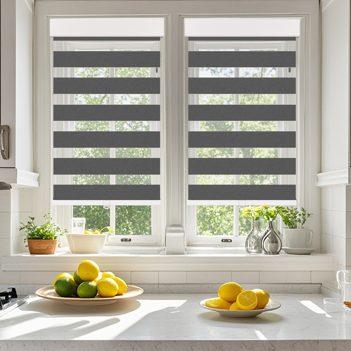 HDJDRAPI Cordless Zebra Shades, Dual Layer Roller Blinds for Privacy & Light Control
