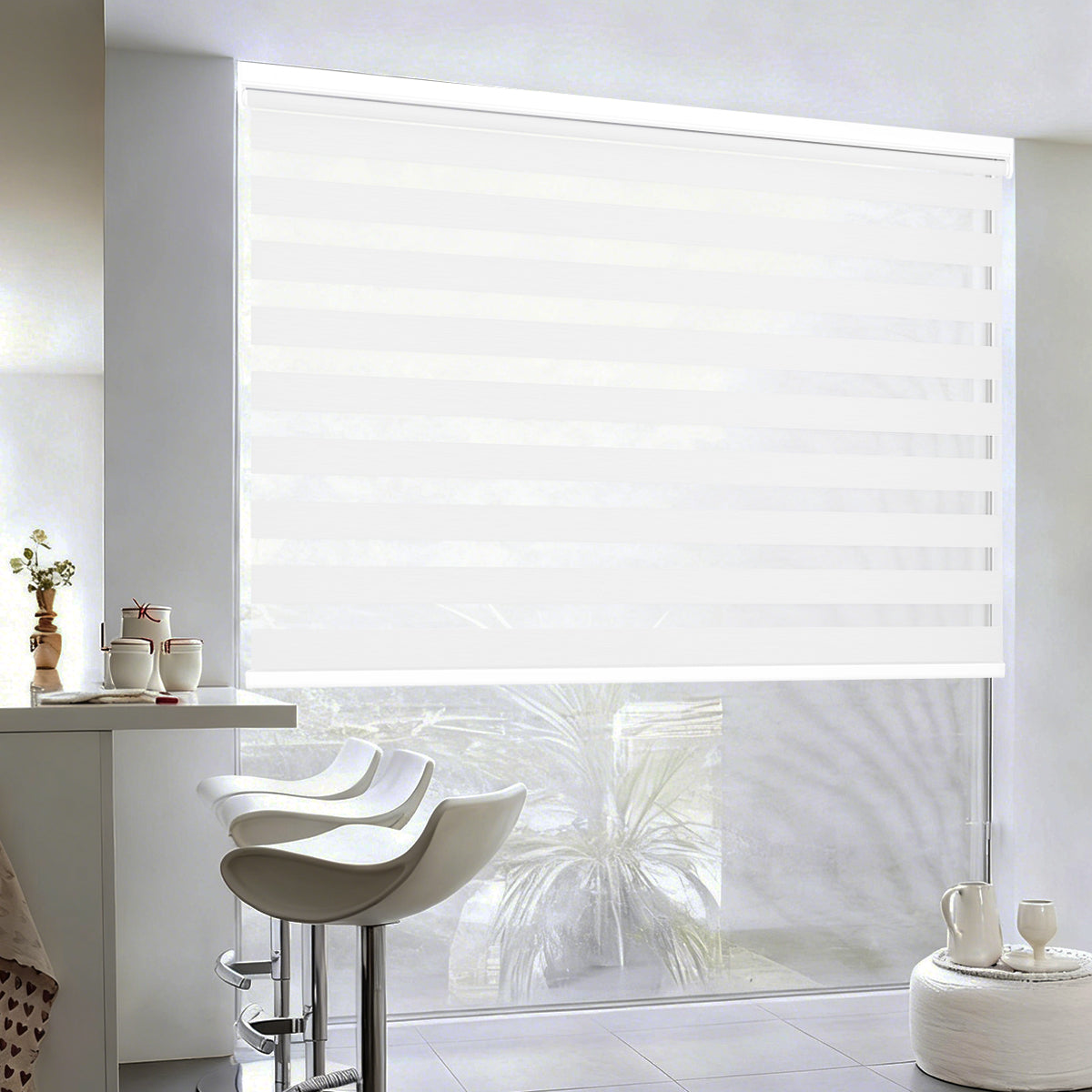 HDJDRAPI No-Drill Custom Zebra Blinds – Cordless, Dual-Layer, 80% Blackout Roller Shades