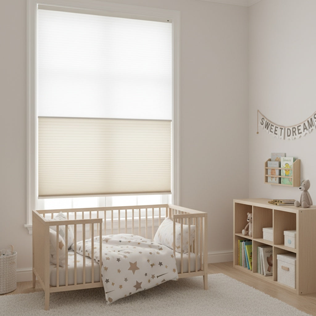 HDJDRAPI  Smart Electric Remote Honeycomb Blinds Double-Fabric Cordless Easy No-Drill Mount