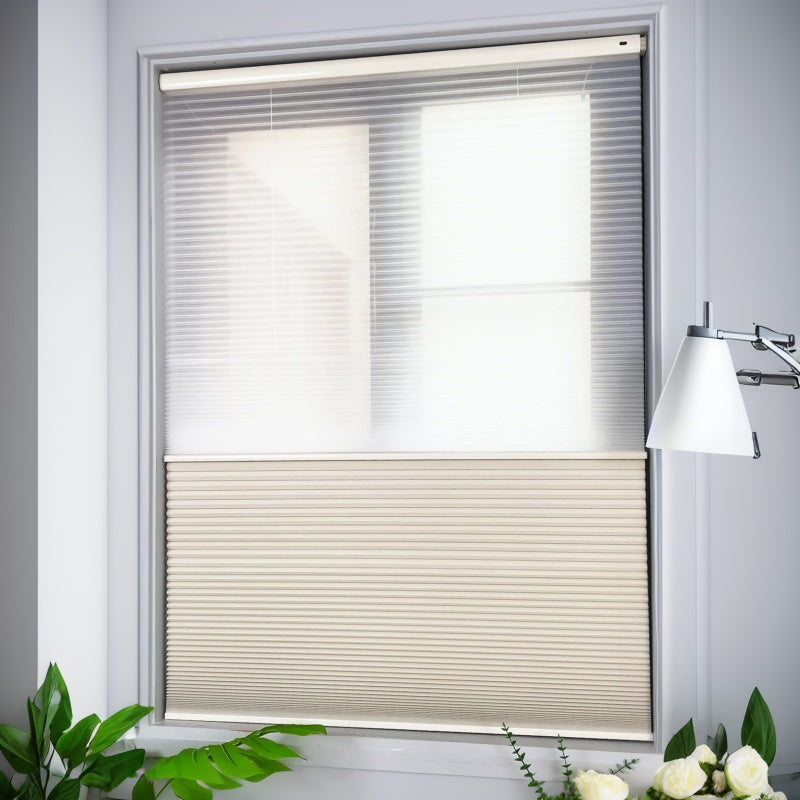 HDJDRAPI  Smart Electric Remote Honeycomb Blinds Double-Fabric Cordless Easy No-Drill Mount