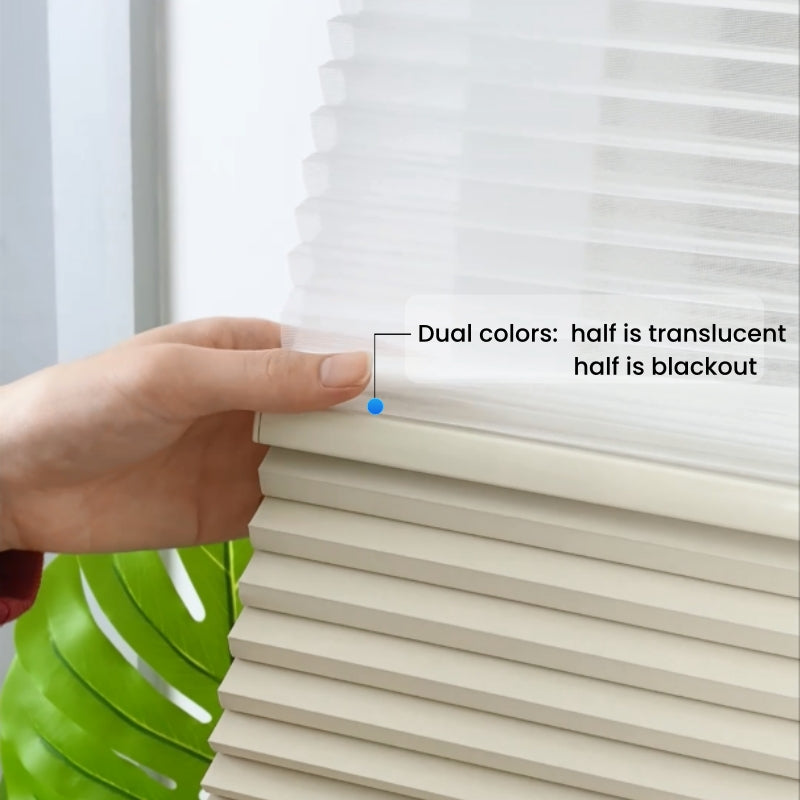 HDJDRAPI  Smart Electric Remote Honeycomb Blinds Double-Fabric Cordless Easy No-Drill Mount