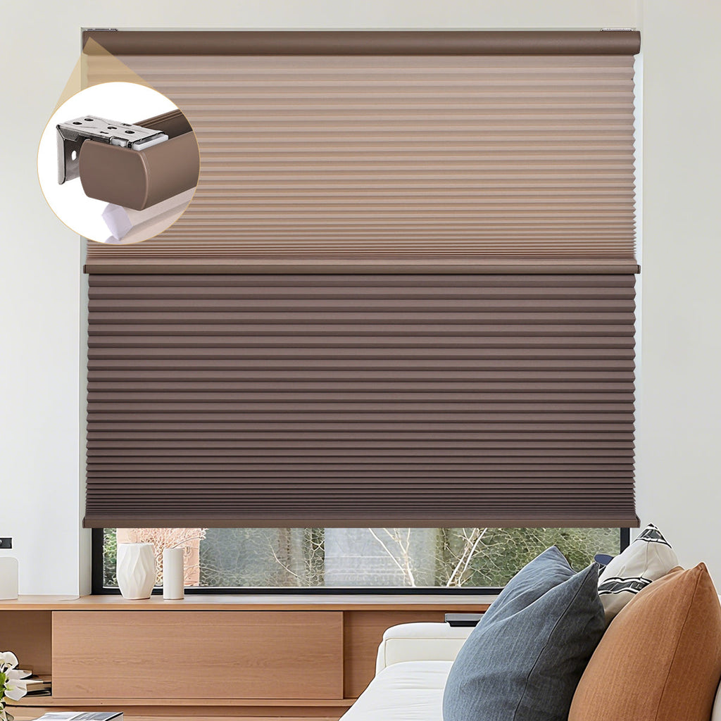 HDJDRAPI Cordless Dual Fabric Honeycomb Shades, Blackout & Light Filtering Window Blinds