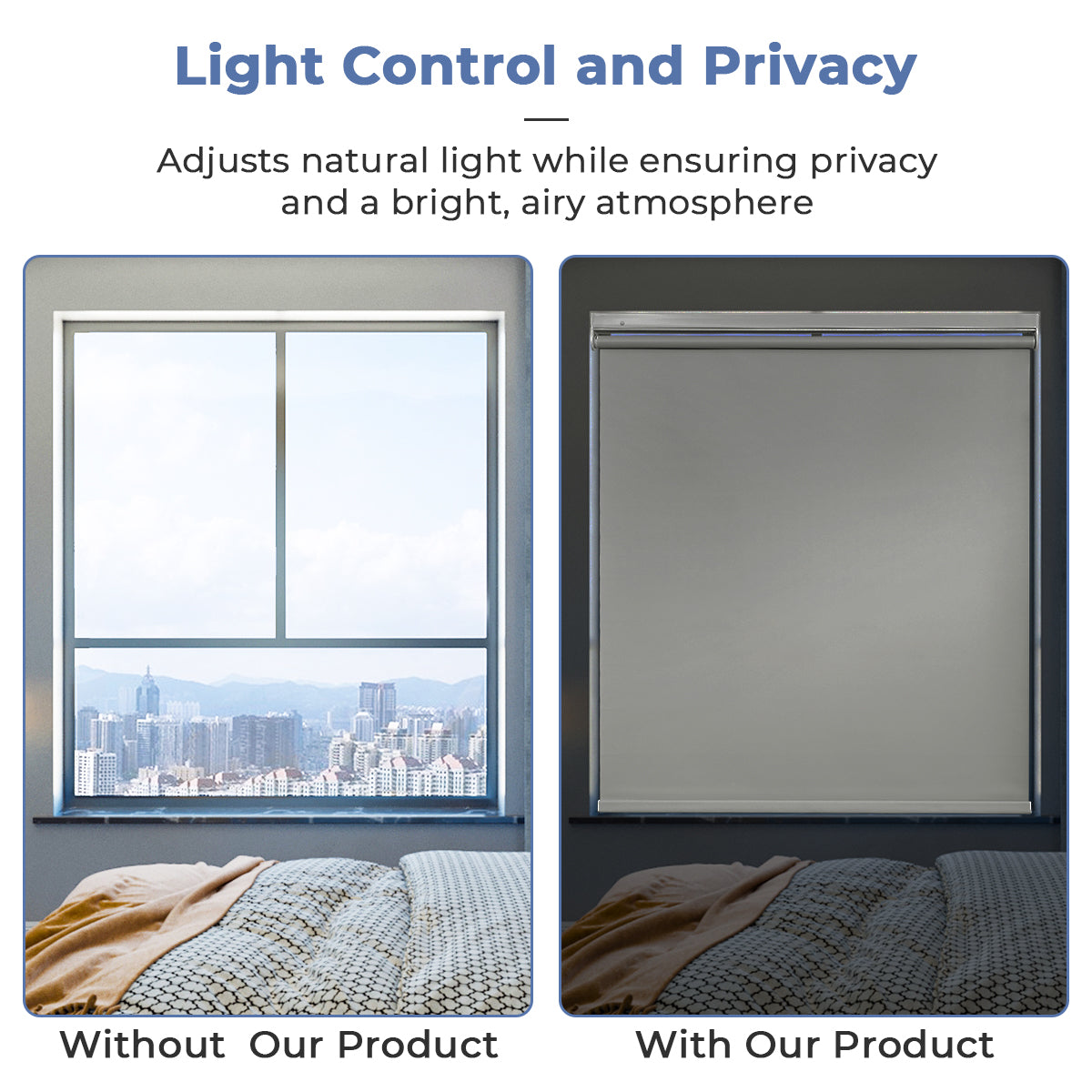 HDJDRAPI No-Drill Cordless Blackout Roller Shades, Waterproof Thermal Privacy Blinds