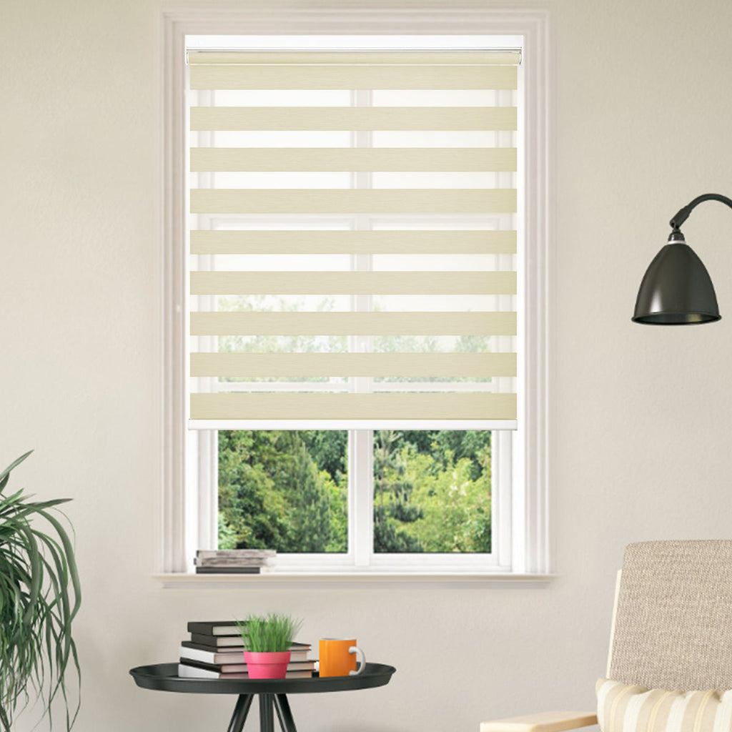 HDJDRAPI No-Drill Custom Zebra Blinds – Cordless, Dual-Layer, 80% Blackout Roller Shades