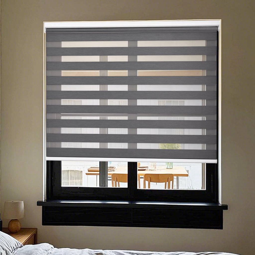 HDJDRAPI No-Drill Custom Zebra Blinds – Cordless, Dual-Layer, 80% Blackout Roller Shades