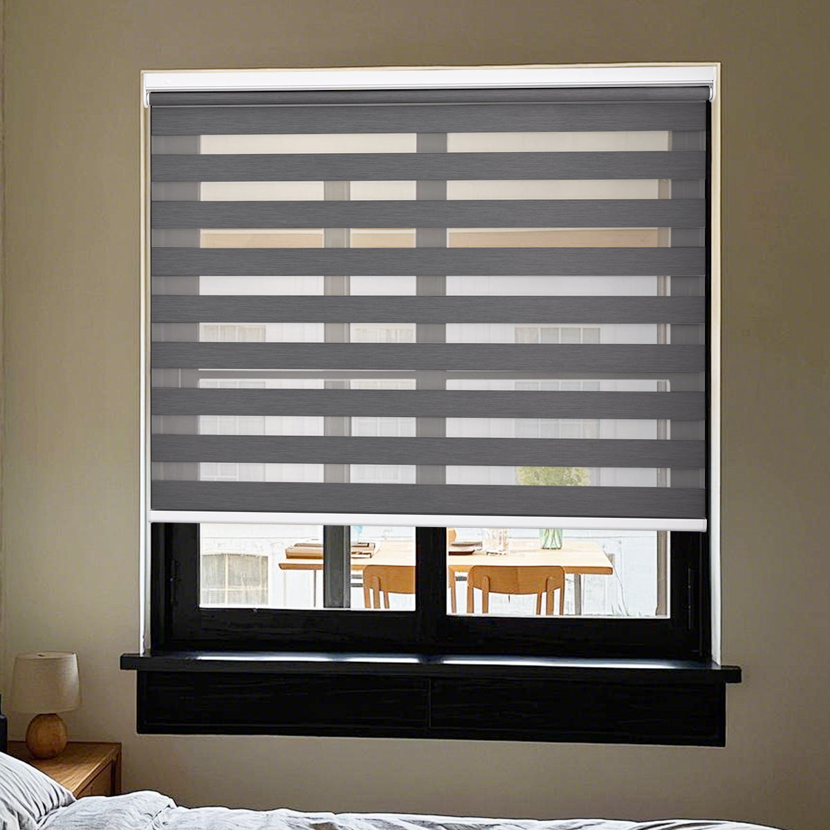 HDJDRAPI No-Drill Custom Zebra Blinds – Cordless, Dual-Layer, 80% Blackout Roller Shades