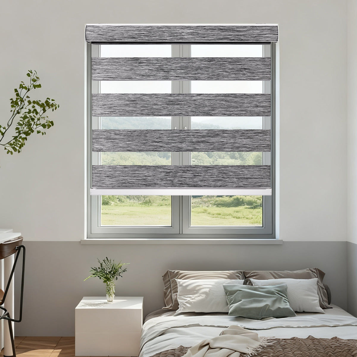 HDJDRAPI Electric Motorized Zebra Blinds, Smart Room-Darkening Shades with Remote
