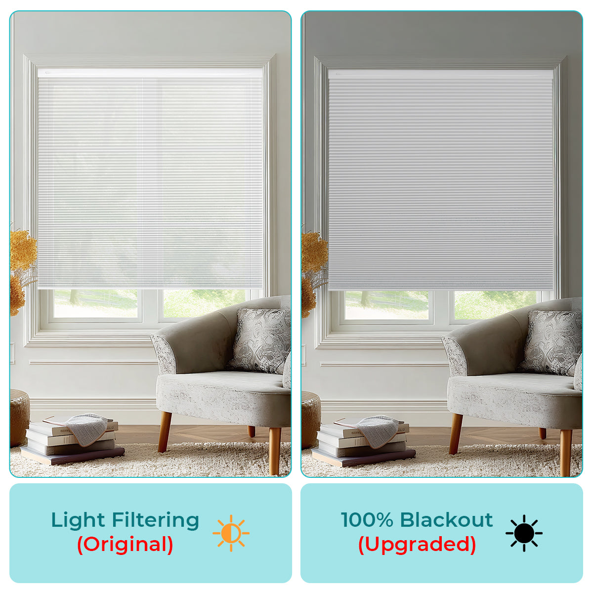 HDJDRAPI  Upgraded Punch-free Honeycomb Blinds Cordless 100% Blackout Fabric