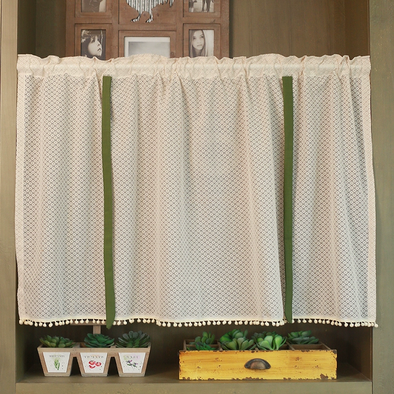 HDJDRAPI Pull-Up Lace Curtain, No-Drill Nordic Short Curtain, Tie-On Floral Design