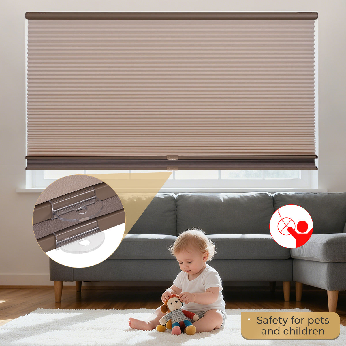 HDJDRAPI Cordless Dual Fabric Honeycomb Shades, Blackout & Light Filtering Window Blinds