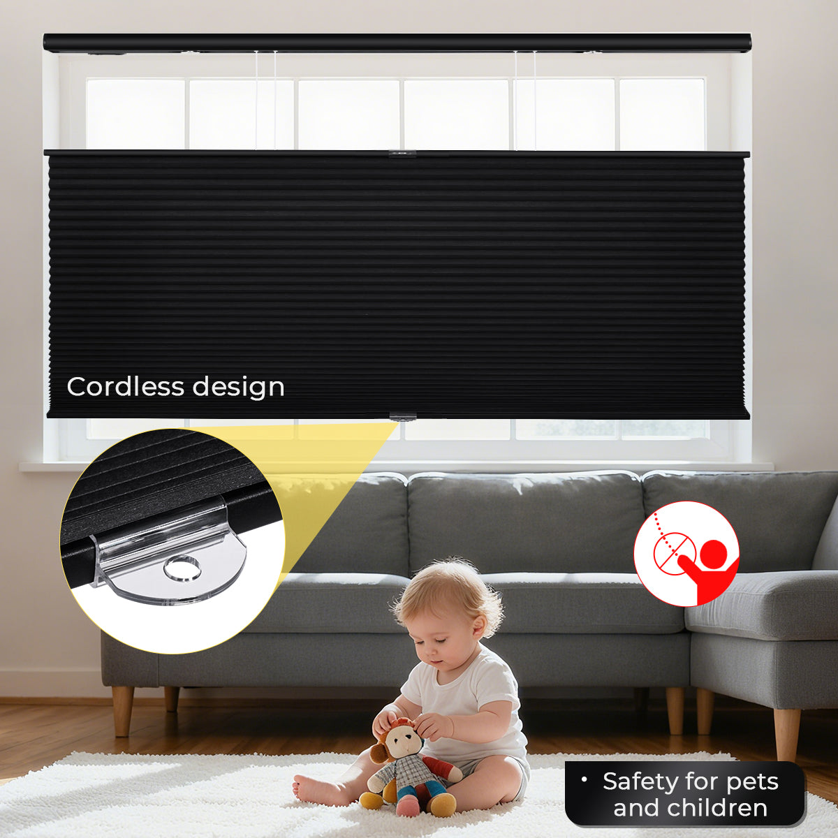 HDJDRAPI Top Down Bottom Up Blackout Cellular Shades, Cordless Honeycomb Blinds