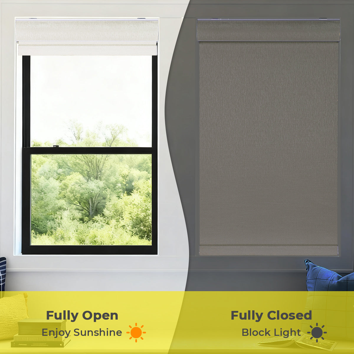 HDJDRAPI Cordless Blackout Roller Blinds with Cassette, Nano-Polymer Fabric, Customizable