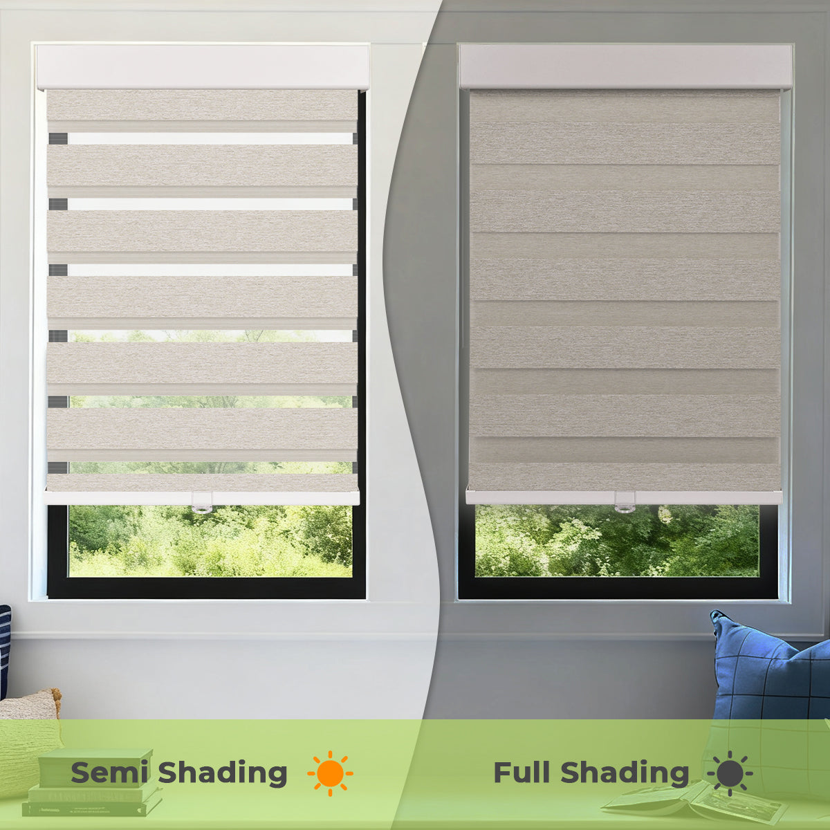 HDJDRAPI Cordless Zebra Shades, Dual Layer Roller Blinds for Privacy & Light Control