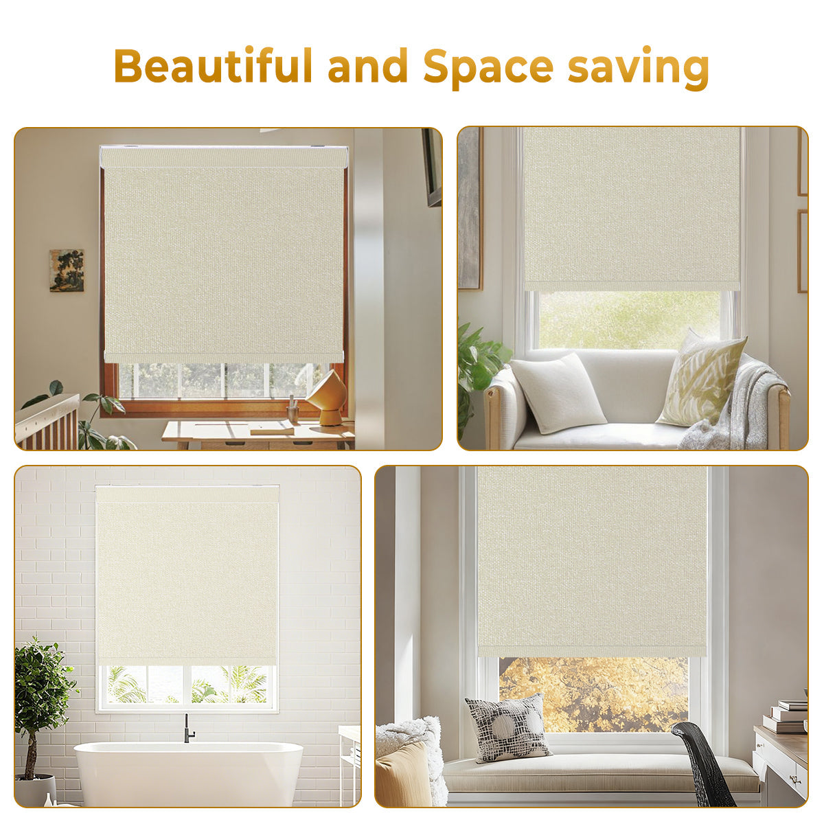 HDJDrapi - Cordless Smart Electric Roller Blinds with Remote, Blackout Window Shades