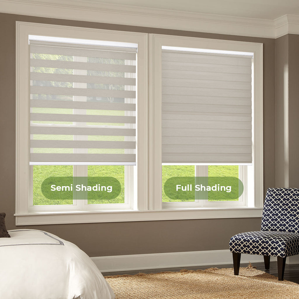 HDJDRAPI No-Drill Custom Zebra Blinds – Cordless, Dual-Layer, 80% Blackout Roller Shades