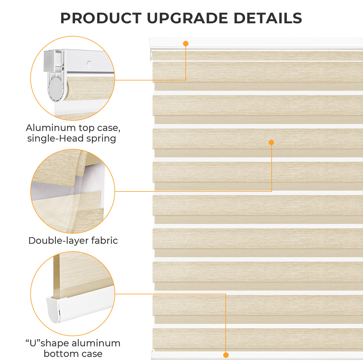 HDJDRAPI  3-Step Installation No Drill Zebra Blinds Cordless & Push-Pull for Soft Translucent Light Easy DIY Window Shades