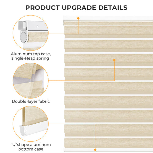 HDJDRAPI  3-Step Installation No Drill Zebra Blinds Cordless & Push-Pull for Soft Translucent Light Easy DIY Window Shades