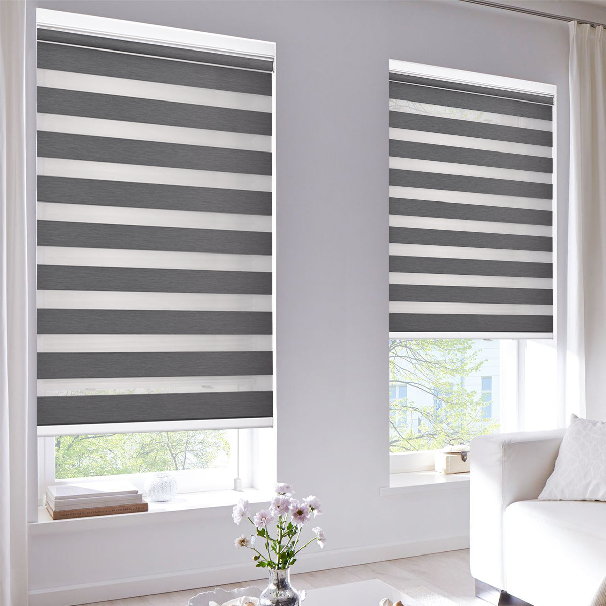 HDJDRAPI No-Drill Custom Zebra Blinds – Cordless, Dual-Layer, 80% Blackout Roller Shades