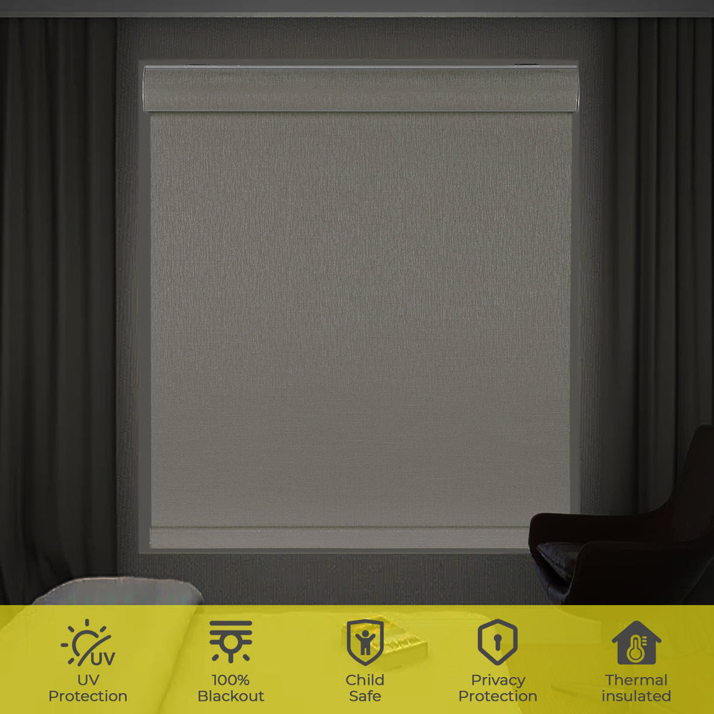 HDJDRAPI Cordless Blackout Roller Blinds with Cassette, Nano-Polymer Fabric, Customizable