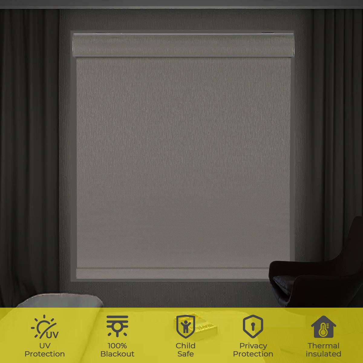 HDJDRAPI Cordless Blackout Roller Blinds with Cassette, Nano-Polymer Fabric, Customizable