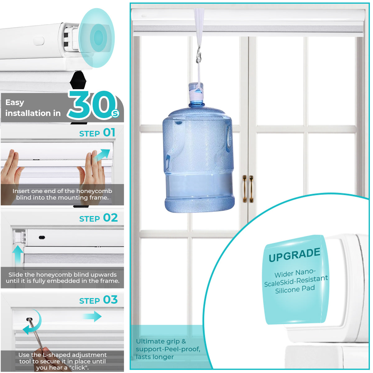 HDJDRAPI  Upgraded Punch-free Honeycomb Blinds Cordless 100% Blackout Fabric