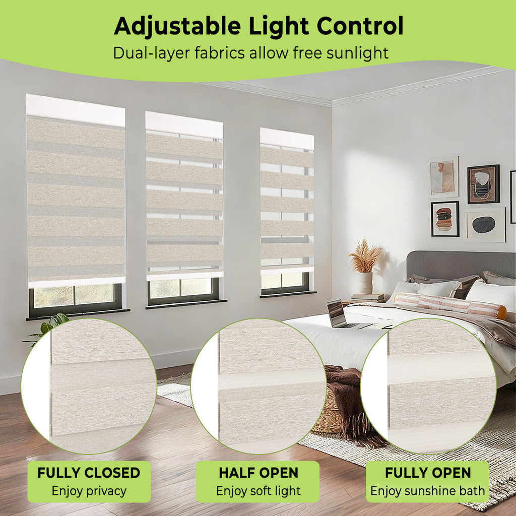 HDJDRAPI Cordless Zebra Shades, Dual Layer Roller Blinds for Privacy & Light Control