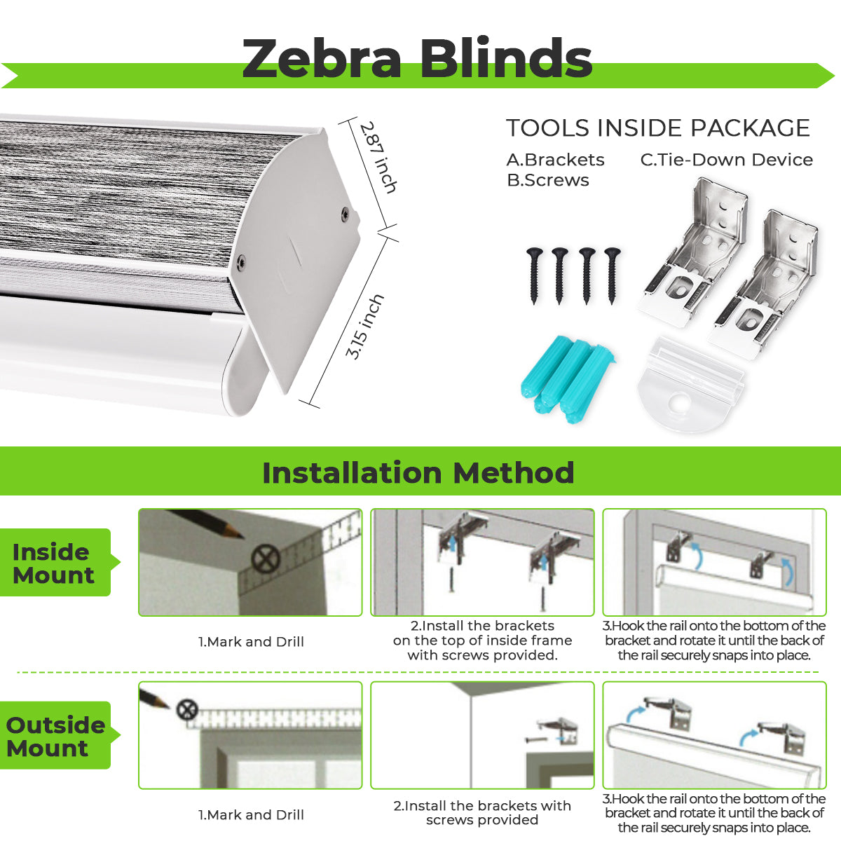 HDJDrapi - Electric Motorized Zebra Blinds, Smart Room-Darkening Shades with Remote