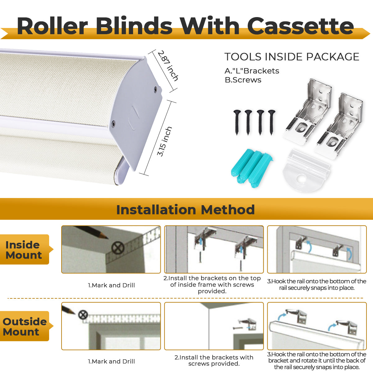 HDJDrapi - Cordless Smart Electric Roller Blinds with Remote, Blackout Window Shades