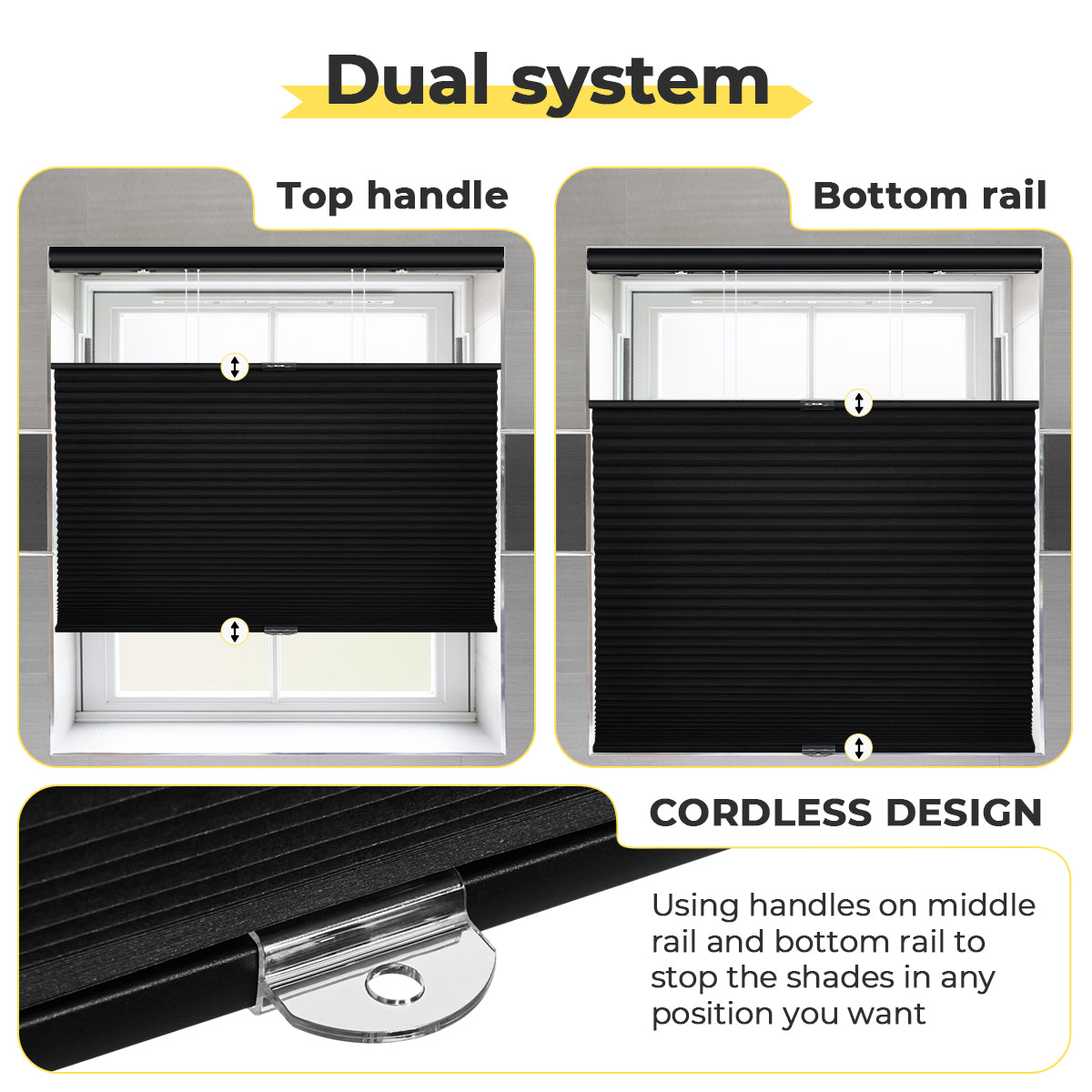 HDJDRAPI Top Down Bottom Up Blackout Cellular Shades, Cordless Honeycomb Blinds