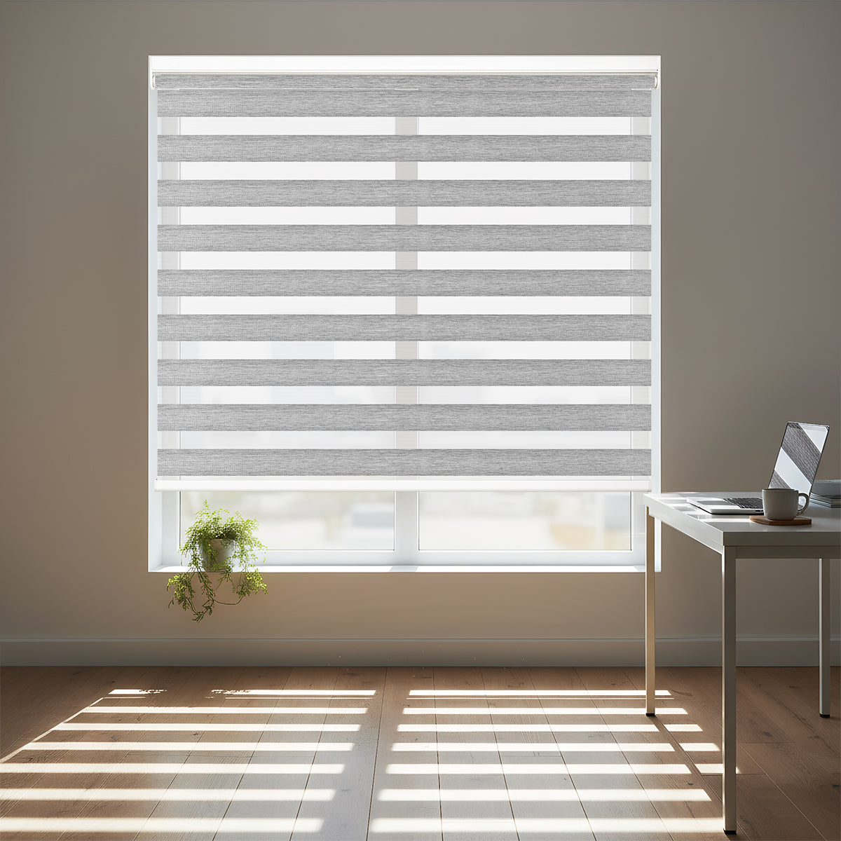HDJDRAPI  3-Step Installation No Drill Zebra Blinds Cordless & Push-Pull for Soft Translucent Light Easy DIY Window Shades