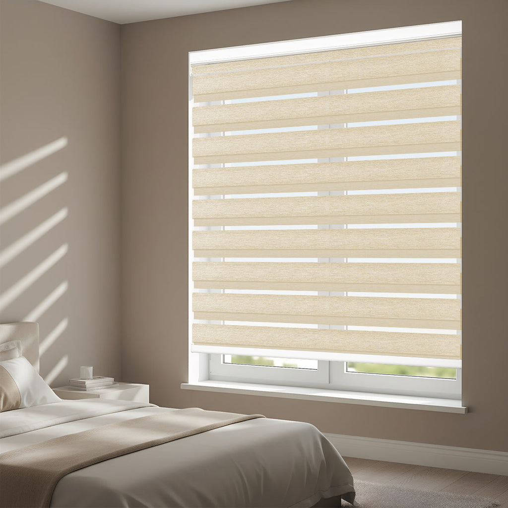 HDJDRAPI  3-Step Installation No Drill Zebra Blinds Cordless & Push-Pull for Soft Translucent Light Easy DIY Window Shades