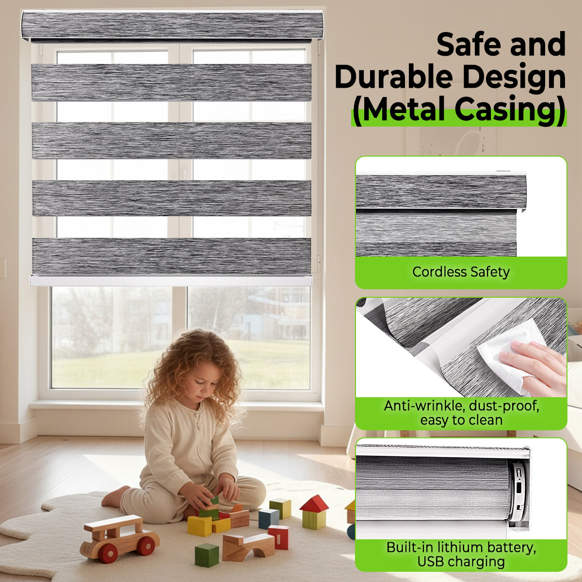 HDJDrapi - Electric Motorized Zebra Blinds, Smart Room-Darkening Shades with Remote